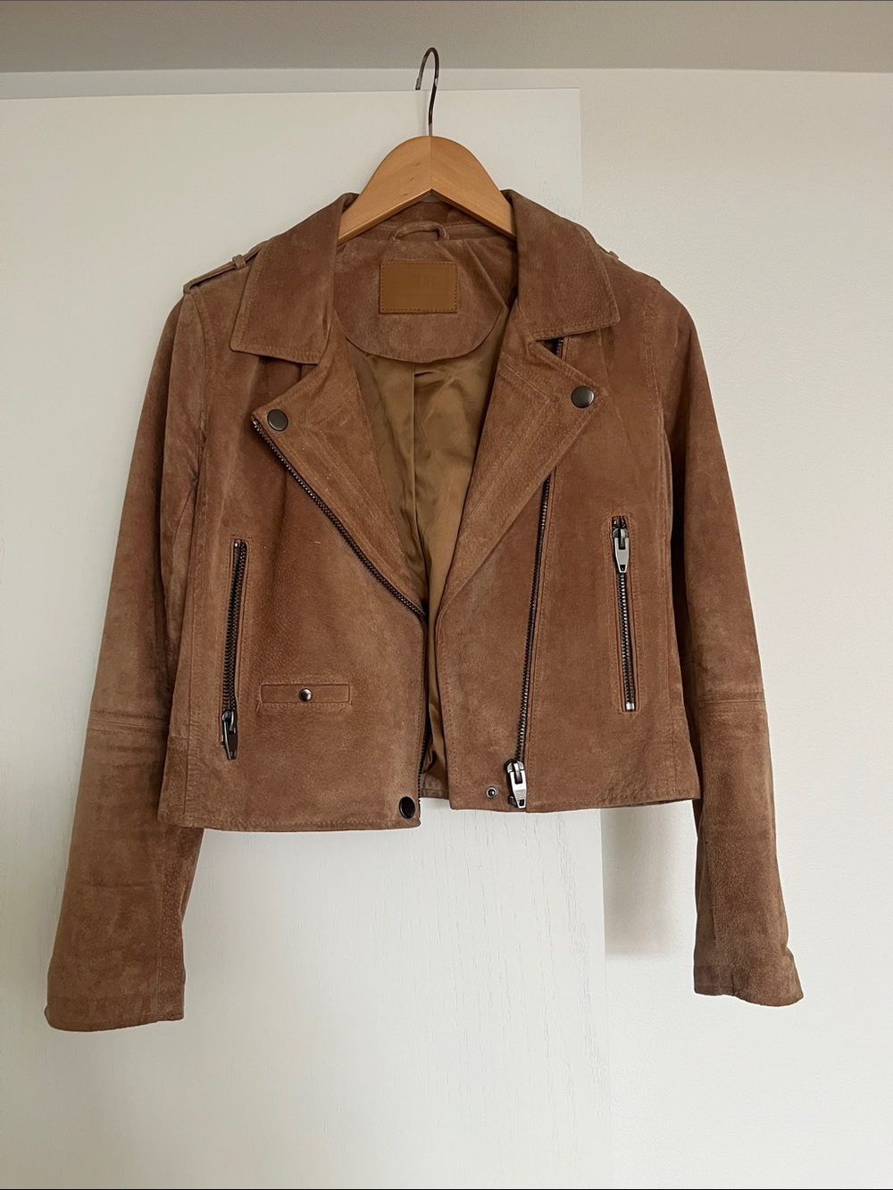 Women's Cropped Suede Moto Jacket - Brown